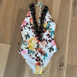C Apparel Cupsay Swim Cheeky Gal Floral and Lace One Piece Swimsuit Sz Med NWT